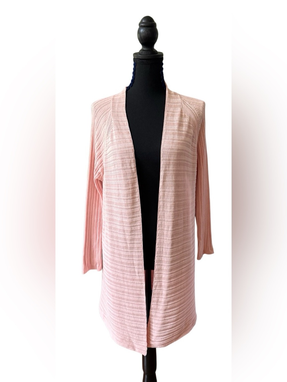 Talbots Pale Pink Open-Front Ribbed Cardigan